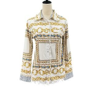 Tizzie Chain Printed Cotton Long Sleeve Collared Button Down Shirt